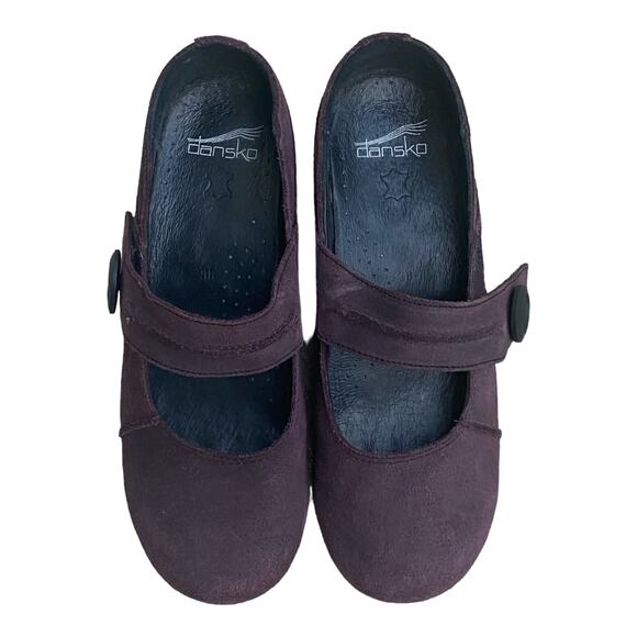 Dansko Womens Mary Jane Clogs Ankle Strap Size 38 Plum Leather Business Casual - Picture 8 of 12
